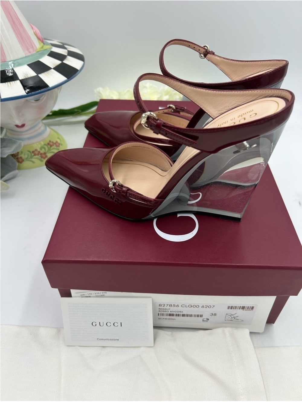 Women’s Gucci Rosso leather wedge mule size 38 made Italy - Picture 5 of 14